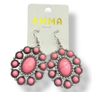 NEW Blush Western Concho Squash Blossom Earrings Pink Boho Cowgirl Western Chic